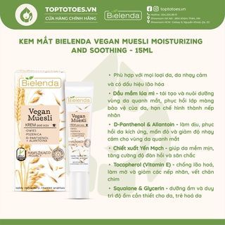 Kem mắt Bielenda Vegan Muesli moisturizing and soothing eye cream 15ml