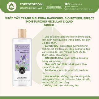 Nước tẩy trang Bielenda Bakuchiol Bio Retinol Effect Moisturizing Micellar Liquid 500ml