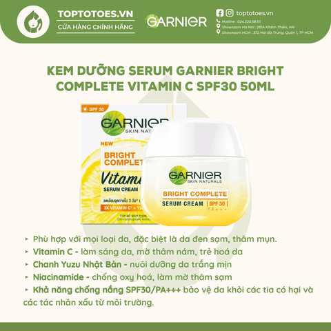 Kem dưỡng serum làm sáng da Garnier Bright Complete Vitamin C SPF30 50ml