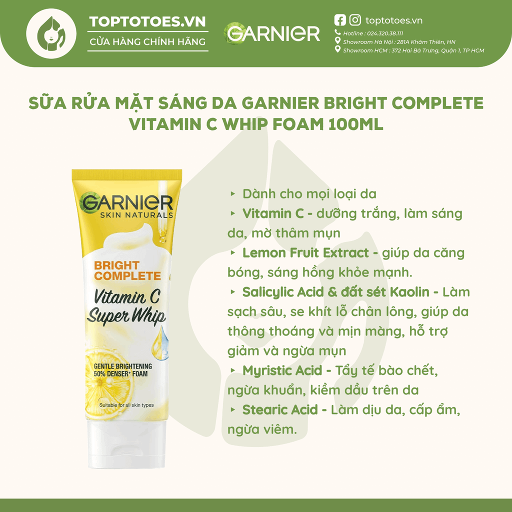Sữa rửa mặt Garnier Bright Complete