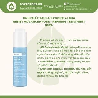 Tinh chất Paula’s Choice 4% BHA Resist Advanced Pore - Refining Treatment 30ml