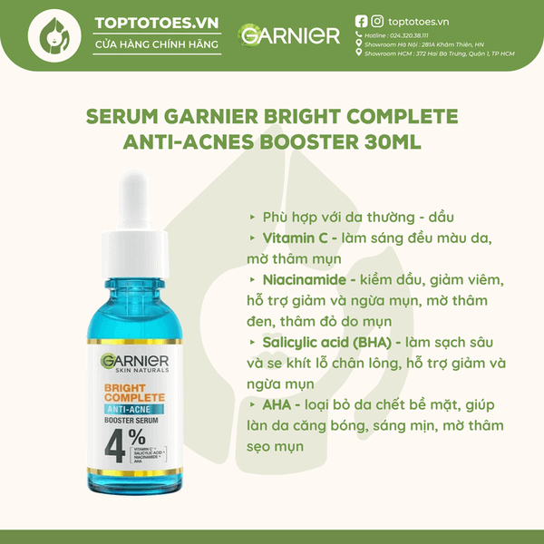Serum Garnier Bright Complete Anti-Acnes Booster 4% 30ml