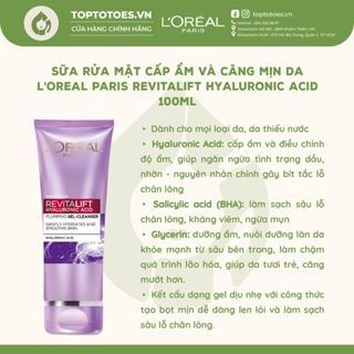 Sữa rửa mặt L'Oreal Paris Revitalift Hyaluronic Acid 100ml
