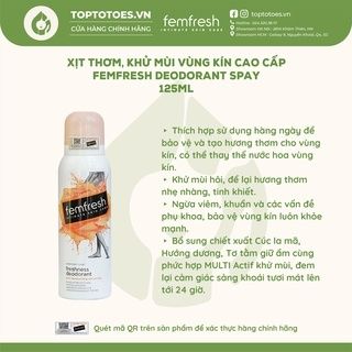 Xịt thơm, khử mùi vùng kín cao cấp Femfresh Deodorant Spay 125ml (Chai màu cam)