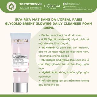 Sữa Rửa Mặt Sáng Da L’oréal Paris Glycolic-Bright Glowing Daily Cleanser Foam