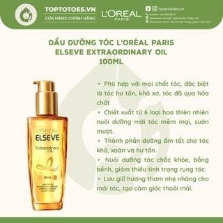 Dầu dưỡng tóc chiết xuất tinh dầu hoa tự nhiên L'Oreal Paris Elseve Extraordinary Oil 100ml