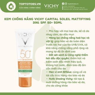 Kem chống nắng chống bụi mịn Vichy Capital Soleil Mattifying 3in1 SPF 50+ 50ml