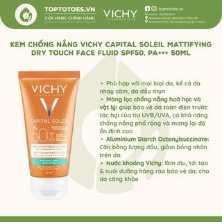 Kem chống nắng kiềm dầu Vichy Capital Soleil Mattifying Dry Touch Face Fluid 50ml