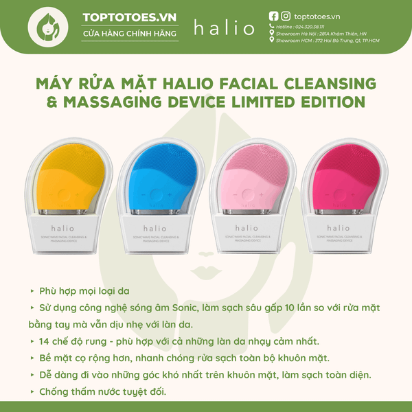 Máy rửa mặt Halio Facial Cleansing & Massaging Device - Màu hồng đậm