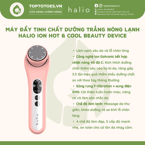 Máy đẩy tinh chất dưỡng trắng Halio Ion Hot & Cool Beauty Device - Màu Coral Limited Edition