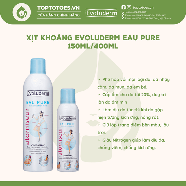 Xịt khoáng Evoluderm Atomiseur Eau Pure - 400ml