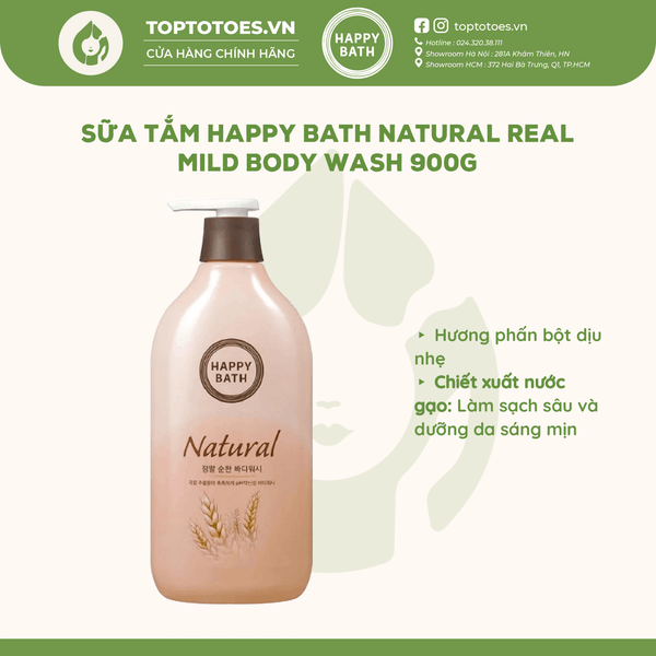 Sữa Tắm Happy Bath Natural Body Wash 900g - Real Mild (màu nâu)