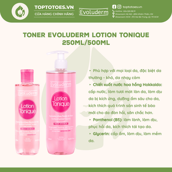 Nước hoa hồng Evoluderm Lotion Tonique 250ml - Hồng