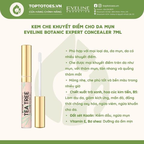 Kem che khuyết điểm cho da mụn Eveline Botanic Expert Tea Tree Concealer 7ml - Số 010