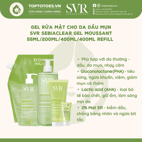 Gel rửa mặt SVR Sebiaclear Gel Moussant 400ml (Túi)