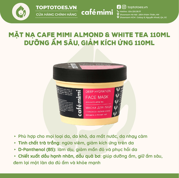 Mặt nạ Cafe Mimi Face Mask 110ml -  Almond & white tea (Dưỡng ẩm sâu)
