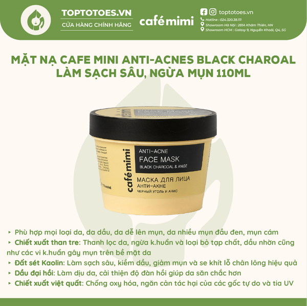 Mặt nạ Cafe Mimi Face Mask 110ml - Black charcoal & anise (ngăn ngừa mụn)