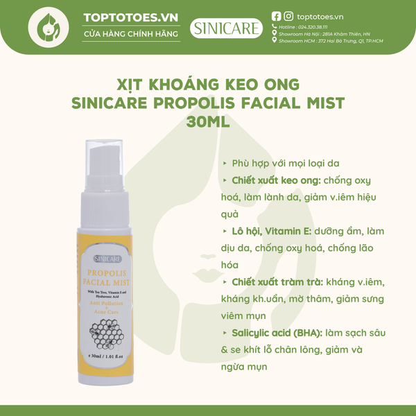 Toner keo ong Sinicare Propolis Facial Mist 30ml (dạng phun sương)