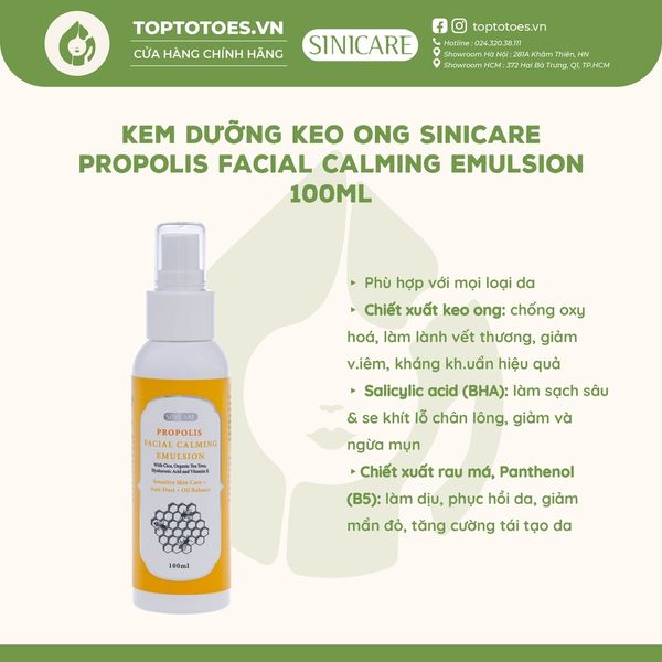 Kem dưỡng keo ong Sinicare Propolis Facial Calming Emulsion 100ml