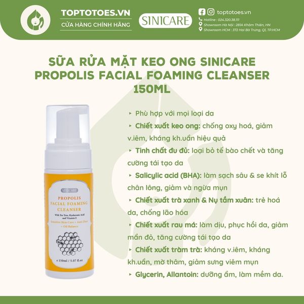 Sữa rửa mặt keo ong Sinicare Propolis Facial Foaming Cleanser 150ml