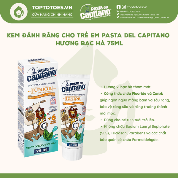 Kem đánh răng Pasta del Capitano Trẻ em 75ml - Junior Soft Mint (Vị bạc hà)