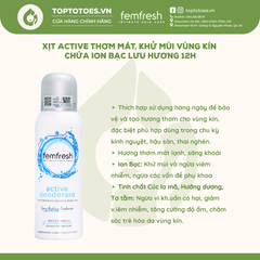 Xịt thơm, khử mùi vùng kín Femfresh Ultimate Care Deodorant 125ml (Chai màu xanh)