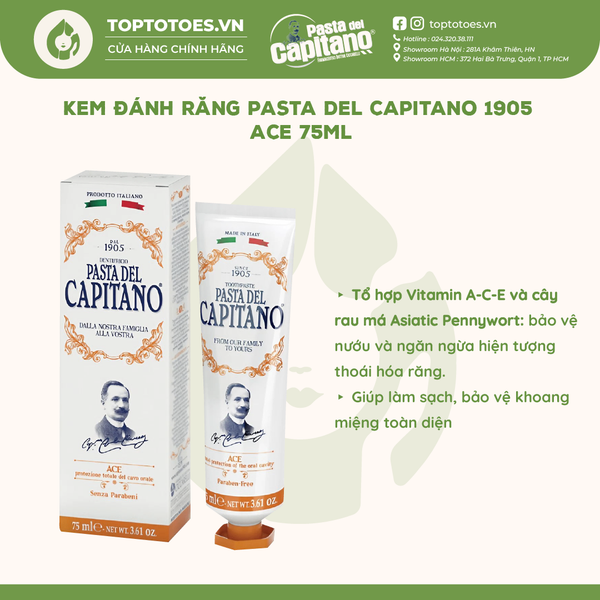 Kem đánh răng Capitano 1905 75ml - ACE (Bảo vệ toàn diện)