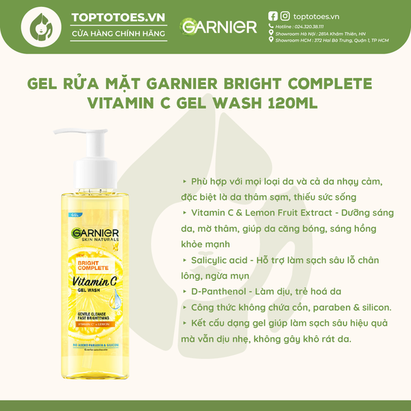 Gel rửa mặt Vitamin C sạch sâu dịu nhẹ dưỡng sáng da Bright Complete Vitamin C Gel Wash 120ml