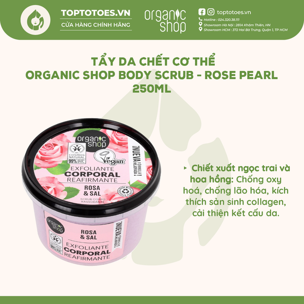 Tẩy da chết cơ thể Organic Shop Body Polish 250ml - Rose Pearl