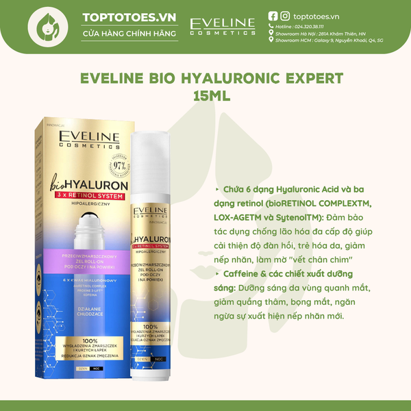 Lăn mắt Eveline Bio Hyaluron 3x Retinol System 15ml