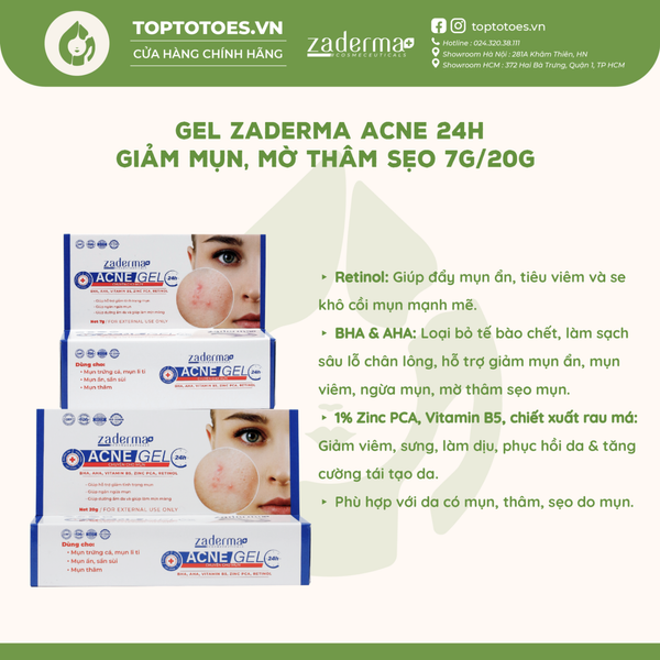 Gel trị mụn Zaderma Acne Gel 24h - 7g