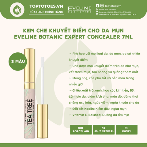 Kem che khuyết điểm cho da mụn Eveline Botanic Expert Tea Tree Concealer 7ml - Số 005