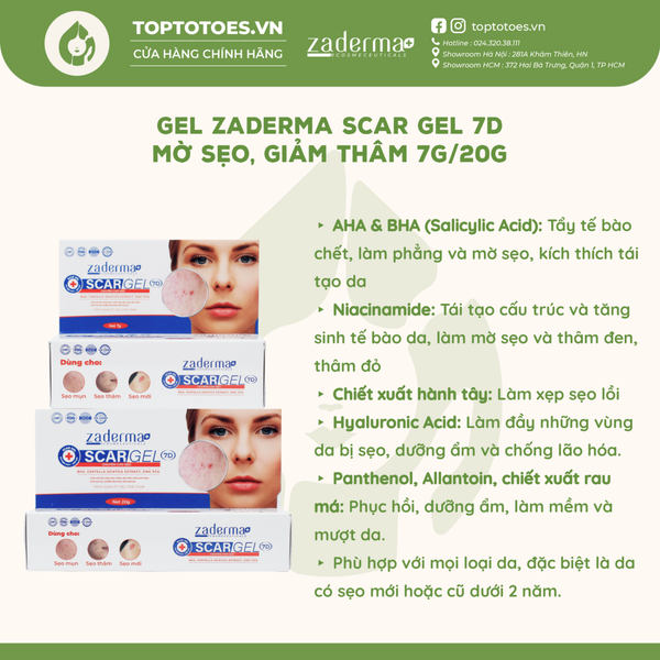 Gel trị sẹo Zaderma Scar Gel 7D - 20g