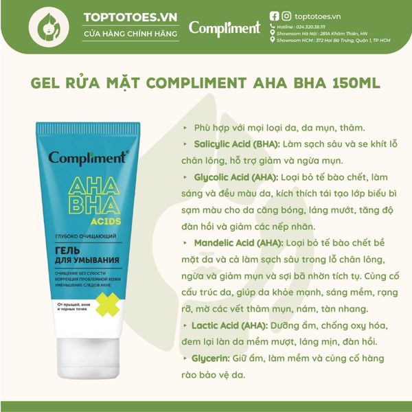 Gel rửa mặt Compliment AHA BHA 150ml
