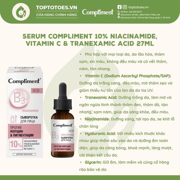 Serum Compliment 10% Niacinamide, Vitamin C & Tranexamic Acid 27ml