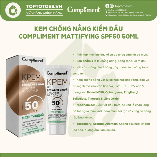 Kem chống nắng kiềm dầu Compliment Mattifying SPF50 50ml