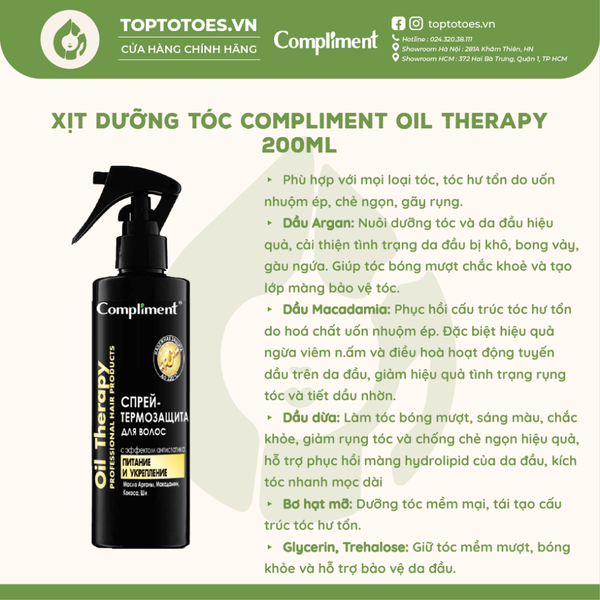 Xịt dưỡng tóc Compliment Oil Therapy 200ml