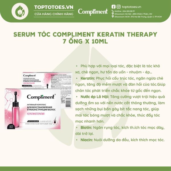 Serum tóc Compliment Keratin Therapy 7 ống x 10ml