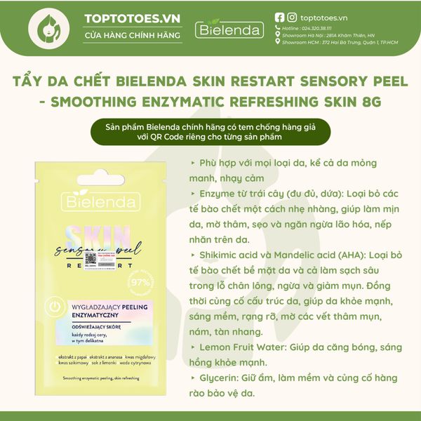 Tẩy da chết Bielenda Skin Restart Sensory Peel - Smoothing Enzymatic 8g