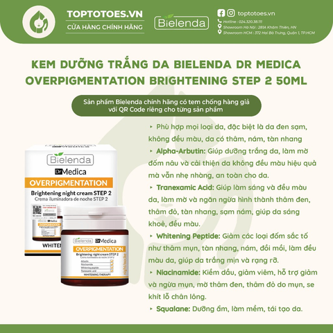 Kem dưỡng trắng da Bielenda Dr Medica Overpigmentation Brightening Step 2 50ml