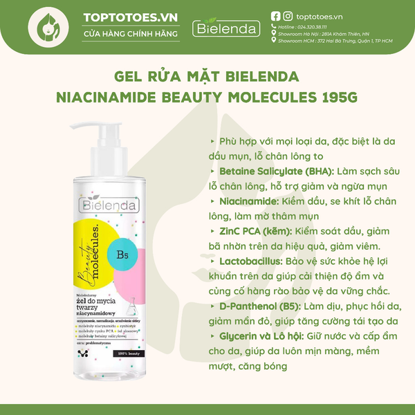 Gel rửa mặt Bielenda Niacinamide Beauty Molecules 195g