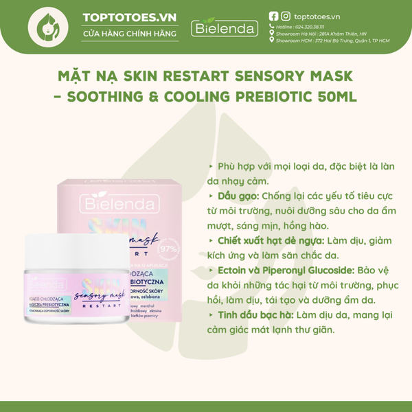 Mặt nạ Bielenda Skin Restart Sensory - Soothing & Cooling Prebiotic 50ml