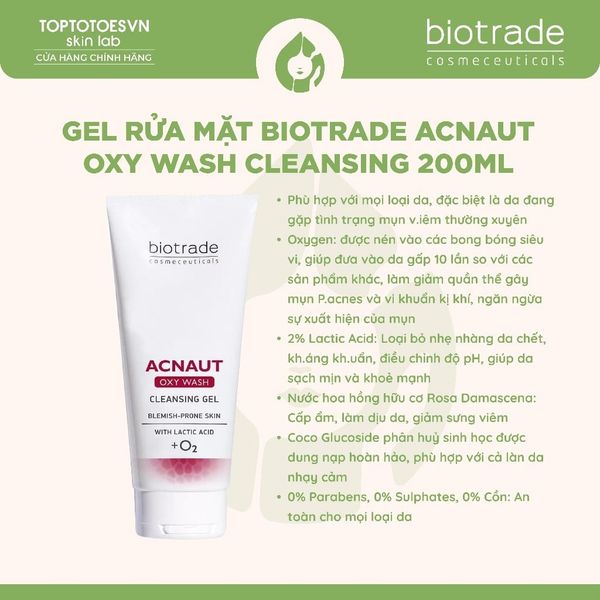 Gel rửa mặt Biotrade Acnaut Oxy Wash Cleansing Gel 50ml