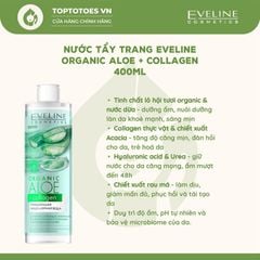 Nước tẩy trang Eveline Organic Aloe + Collagen Cleansing Micellar Water 500ml