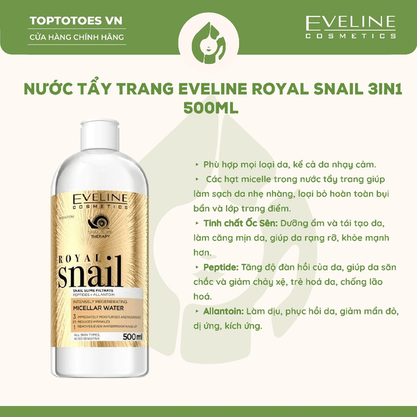 Nước tẩy trang Eveline Royal Snail Micellar Water 500ml