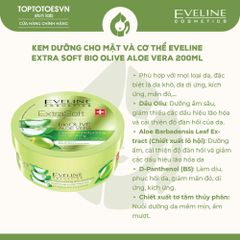 Kem dưỡng Eveline Extra Soft Bio Olive Aloe Vera dưỡng ẩm sâu, làm dịu, chống lão hóa cho da mặt và cơ thể 200ml