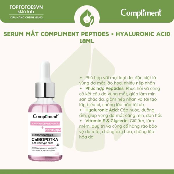 Serum mắt Compliment Peptides + Hyaluronic Acid 18ml