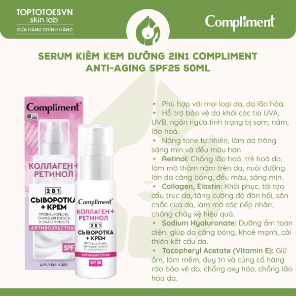 Serum kiêm kem dưỡng 2in1 Compliment Anti-aging Spf25 50ml