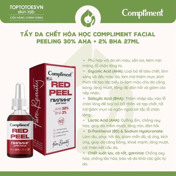 Tẩy da chết hóa học Compliment Facial Peeling 30% aha + 2% bha 27ml