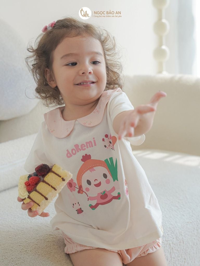 [NGỌC BẢO AN KIDS] Bộ quần áo đùi sát nách bé gái hoạ tiết bé gái hồng